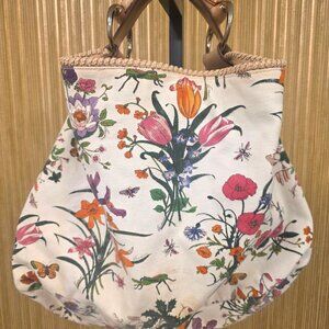 Gucci White Flora Horsebit Handbag Large Authentic Flower Butterfly Cricket